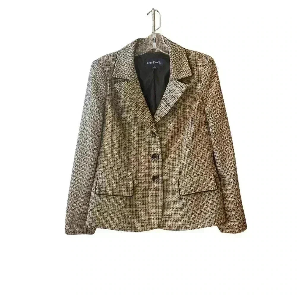 Evan Picone Womens Career Blazer Jacket Black Yellow Size 8
